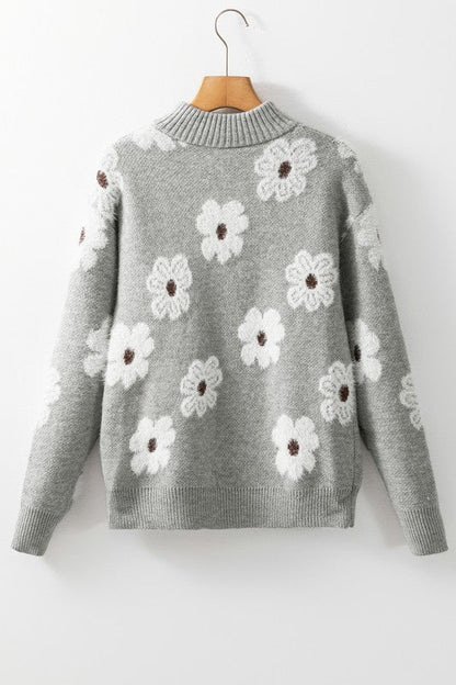 Amelia® | Vintage 60s floral pattern sweater with half zip collar