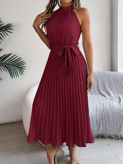 Zenaida® | Sleeveless midi dress with pleated tie waist