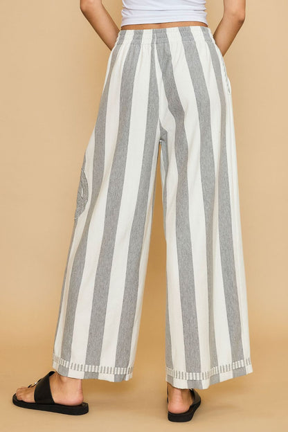 Vittoria® | Striped wide-leg pants with peace sign patch