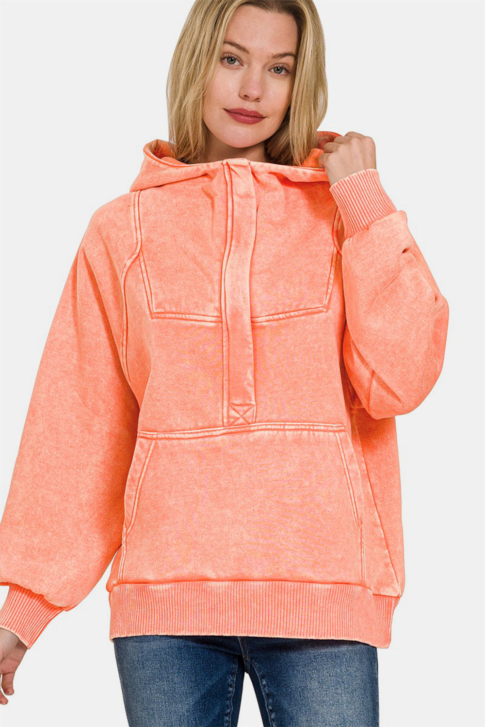 Zenaida® | Zenana Acid Wash Fleece Kangaroo Hoodie