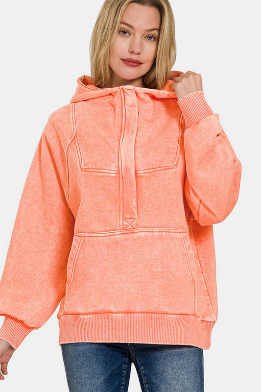 Zenaida® | Zenana Acid Wash Fleece Kangaroo Hoodie