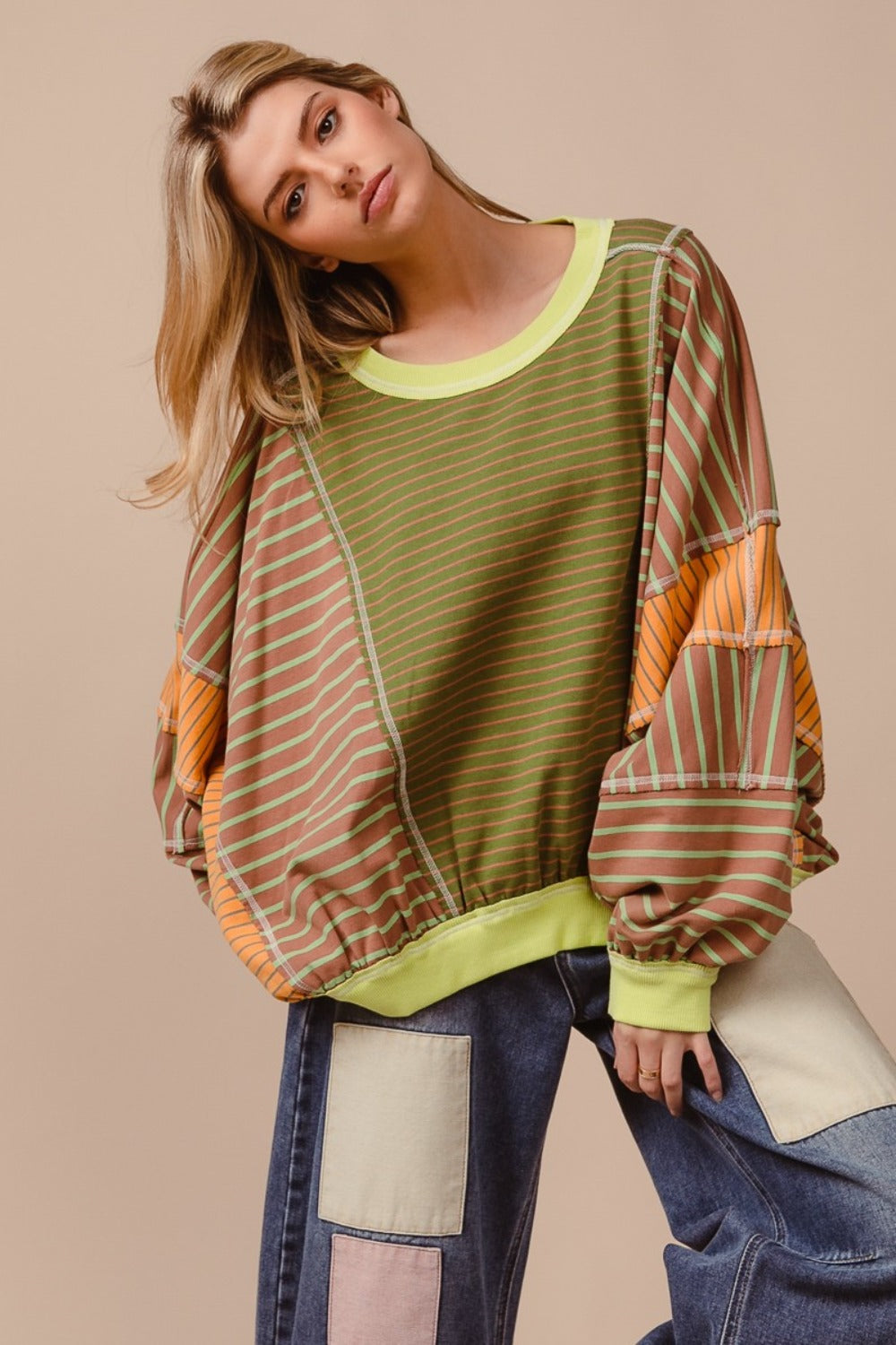 Yara® | BiBi color block striped crew neck sweatshirt