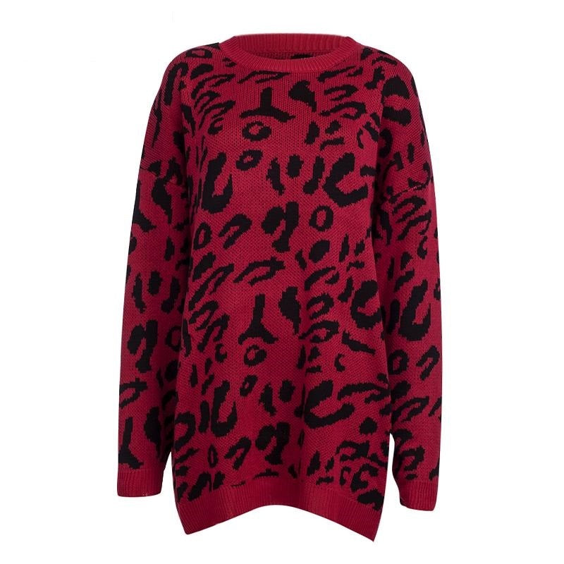 Amelia® | Casual leopard print sweater long sleeves