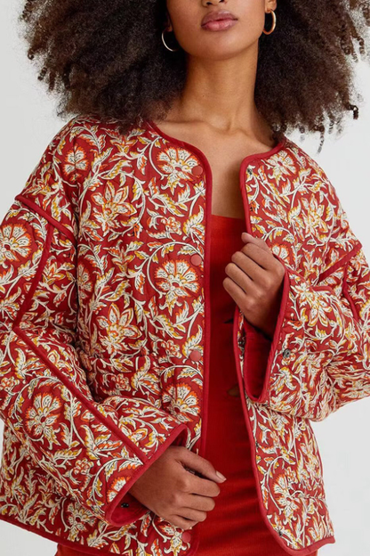 Wendy® | Loose quilted cotton V-neck jacket with floral print