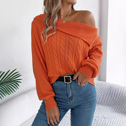 Yolaina® | Off-the-shoulder, long-sleeved sweater with lapels