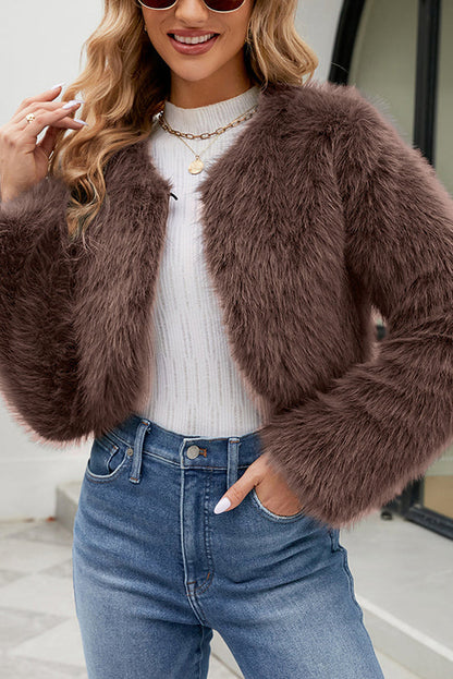 Pink® | Stylish long sleeve short casual faux fur jacket