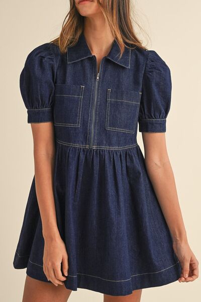 Rafaela® | Denim dress with collar and half zip