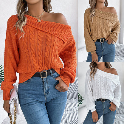 Yolaina® | Off-the-shoulder, long-sleeved sweater with lapels