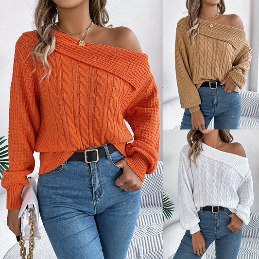 Yolaina® | Off-the-shoulder, long-sleeved sweater with lapels