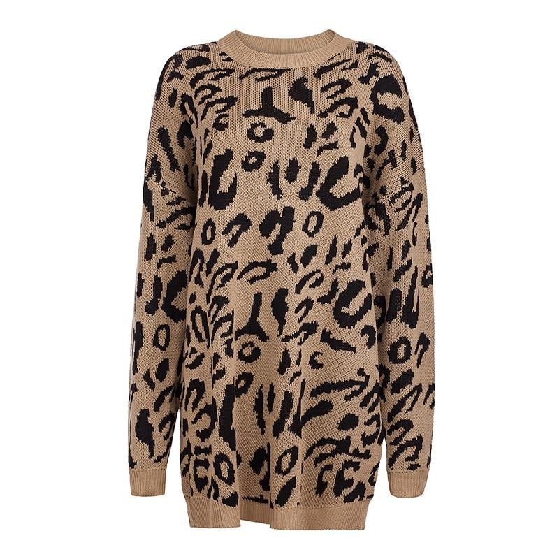 Amelia® | Casual leopard print sweater long sleeves