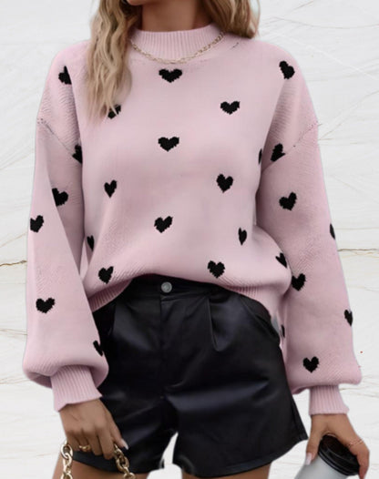 Peyton® | Oversized crew neck sweater with heart print