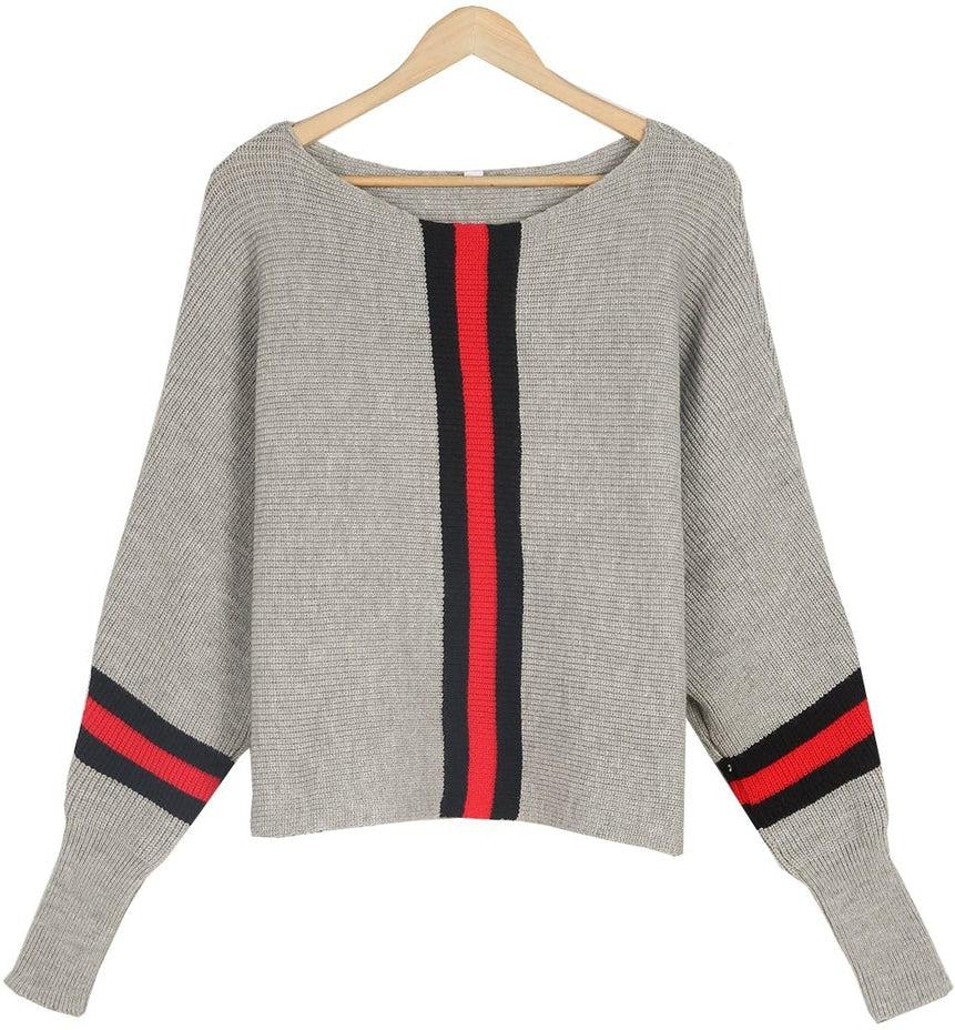 Ximena® | Boston Red Striped Gray Sweater