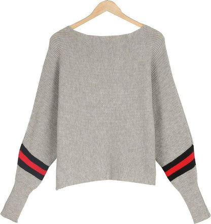 Ximena® | Boston Red Striped Gray Sweater