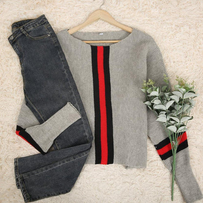 Ximena® | Boston Red Striped Gray Sweater