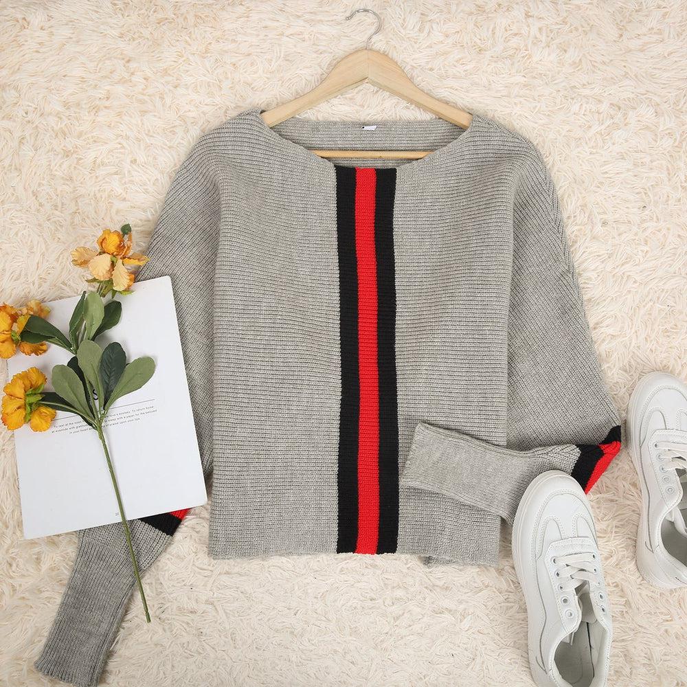 Ximena® | Boston Red Striped Gray Sweater