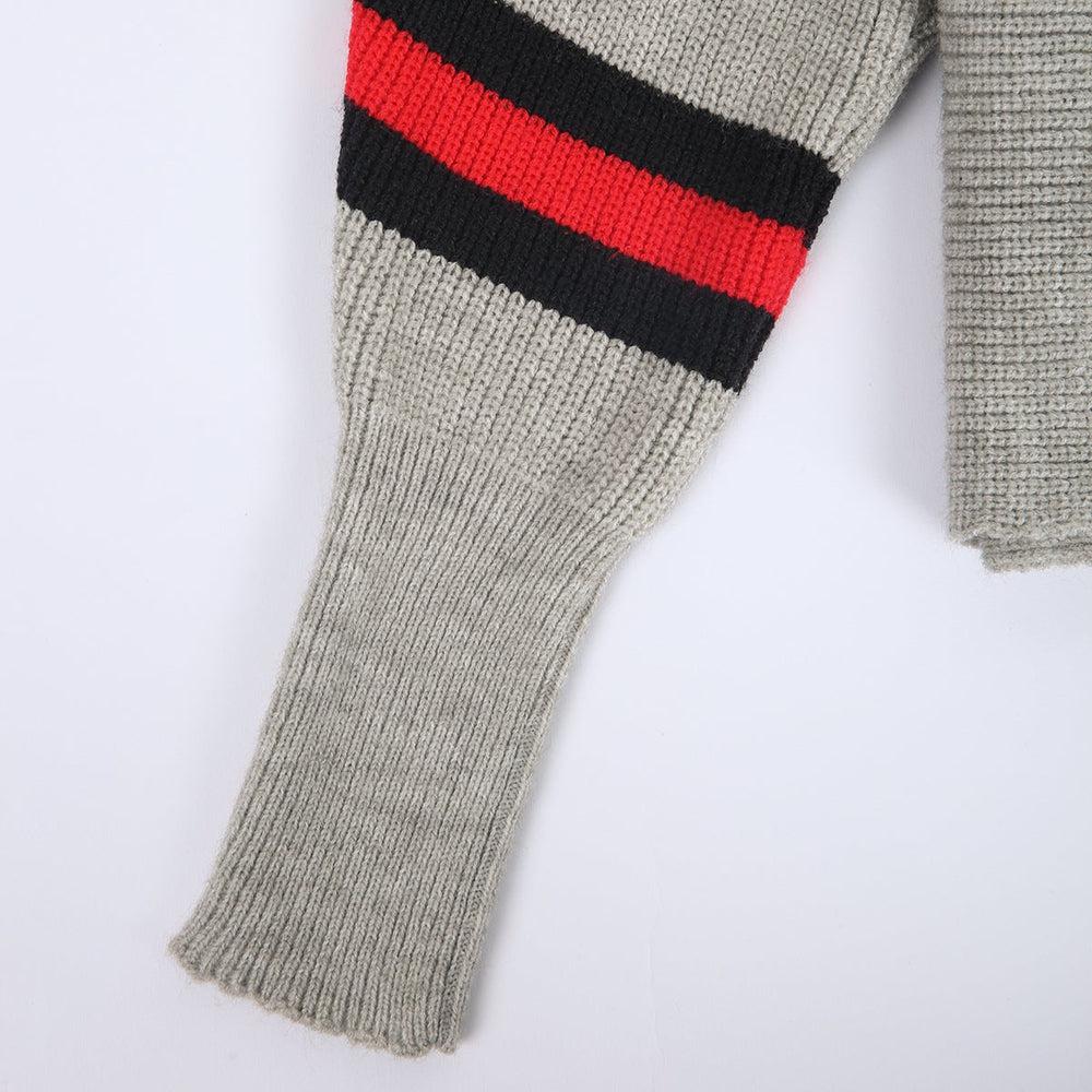 Ximena® | Boston Red Striped Gray Sweater