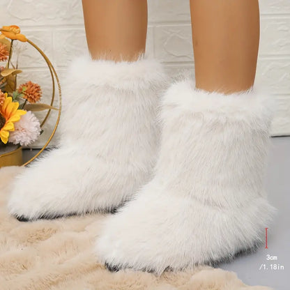 Zoe® | Women Solid Color Mid Calf Boots, Fashion Faux Fur Winter Boots