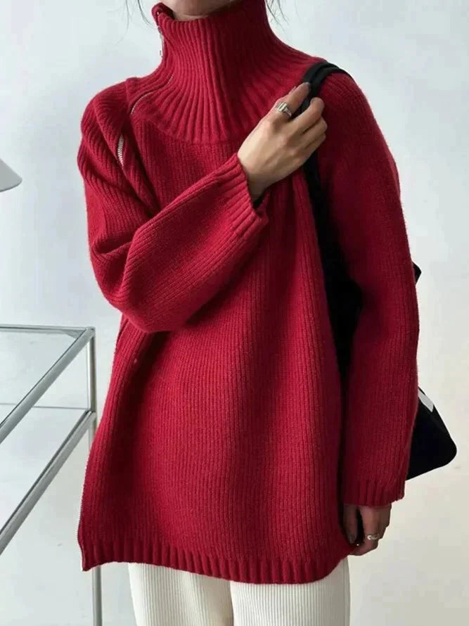 Ana® | Simple red sweater with a high neckline