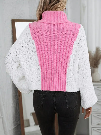 Abigail® | Color Block Sweater, Casual Long Sleeve Turtleneck Sweater