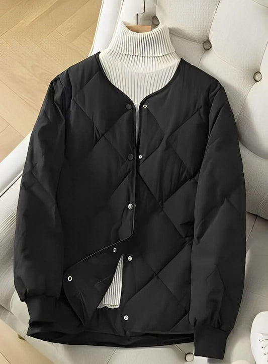 Yara® | Black puffer jacket with a modern quilted print for women