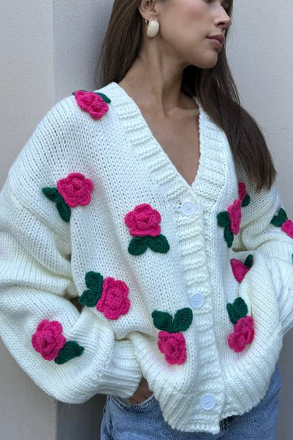 Poppy® | Rose knit sweater cardigan