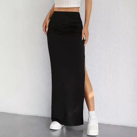 Samanta® | Long skirt with side slit in black