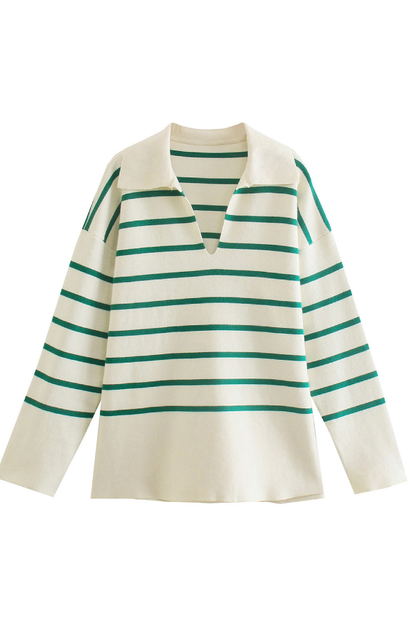 Tiffany® | Loose-fitting, striped sweater with a lapel collar