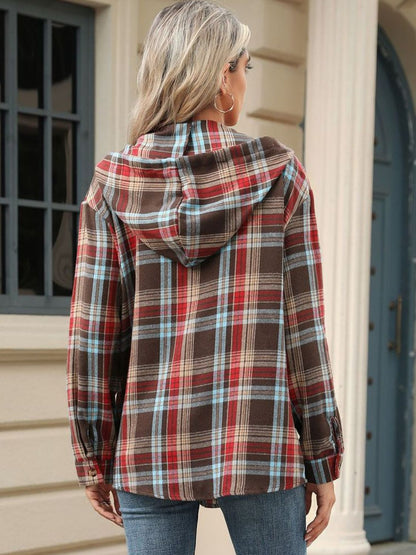 Nathalie® | Long sleeve top with drawstring and checked hood