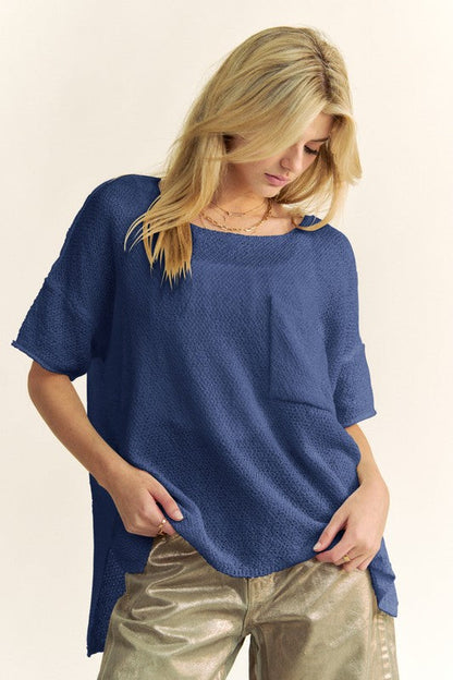 Phaedra® | High-low knit top with a crew neck