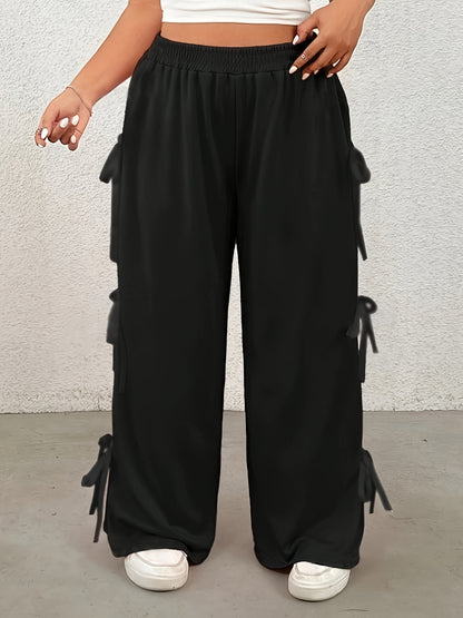 Thea® | Plus size trousers with bow, elastic waist and wide leg