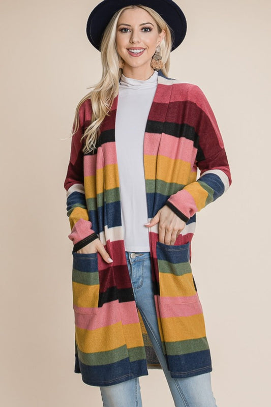 Tania® | Color block stripe open front cardigan