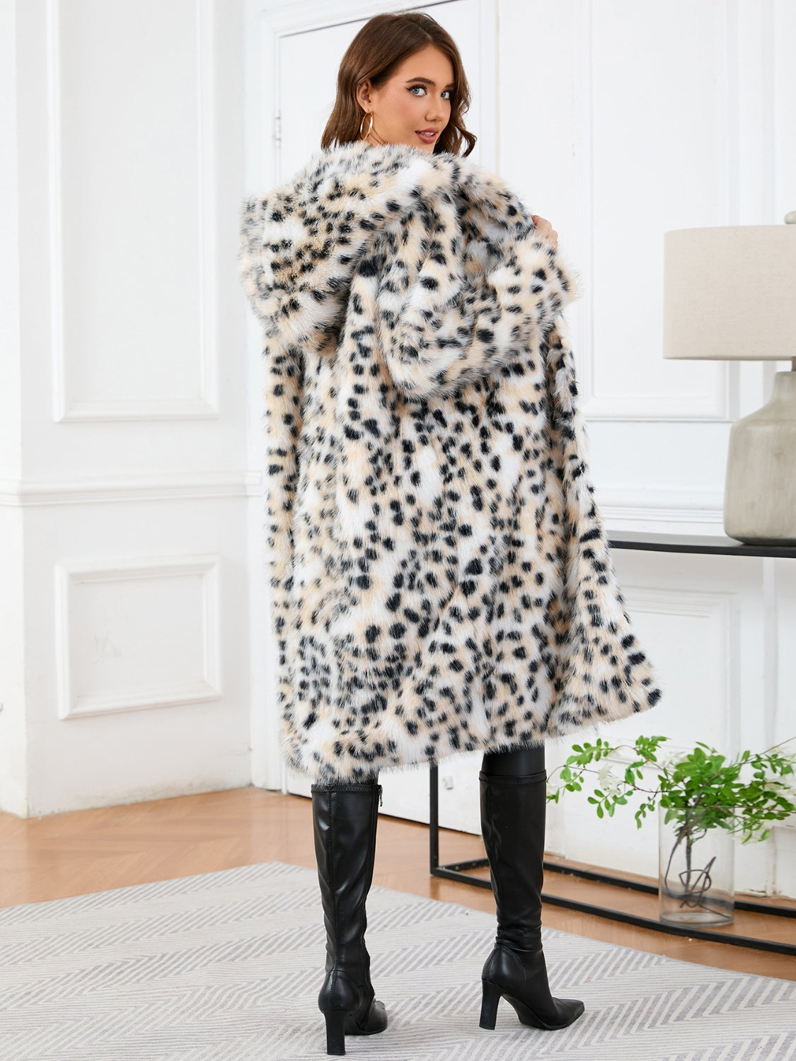 Pink® | Leopard print faux fur thermal outerwear with hood