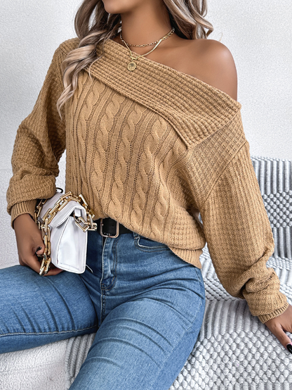 Yolaina® | Off-the-shoulder, long-sleeved sweater with lapels