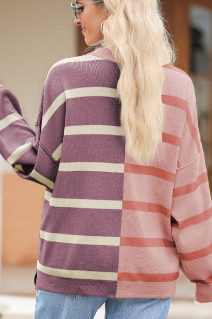 Xiomara® | Contrast striped long sleeve sweatshirt