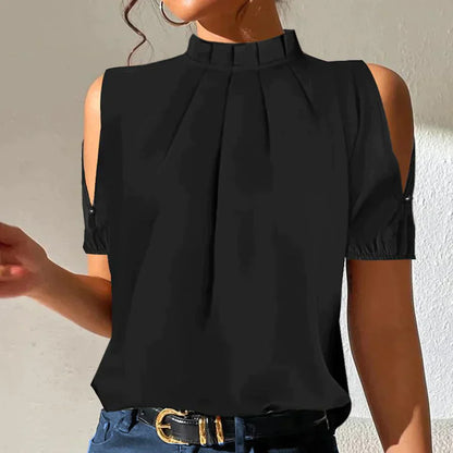 Zulima® | Black pleated top with slit sleeves