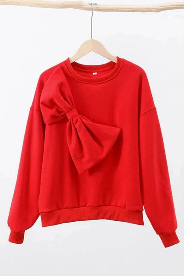 Tess® | Solid color loose sweatshirts with crew neck and long sleeves with bow