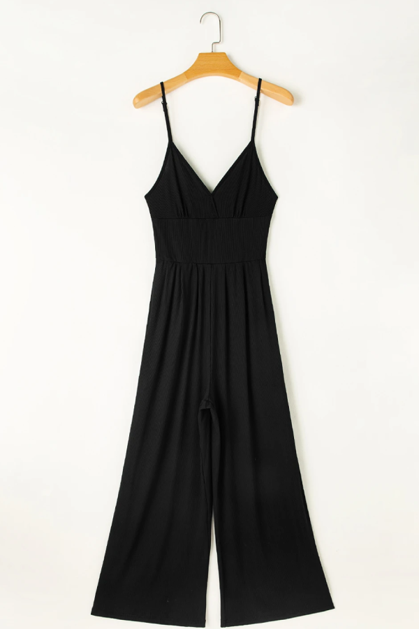 Zelda® | Black sexy cami jumpsuit with V-neck, high waist and wide leg