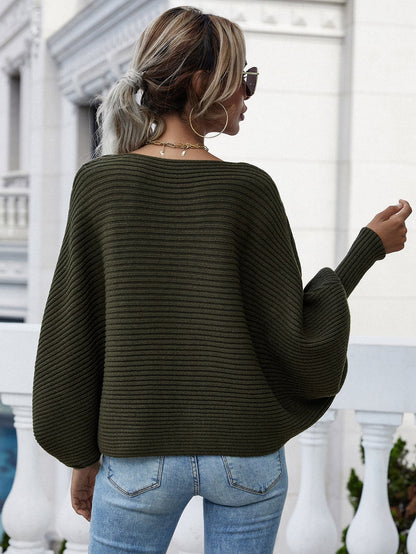 Wendy® | Woven right horizontal ribbed sweater with dolman sleeves