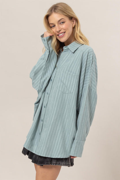 Therese® | Striped long sleeve oversized button down shirt