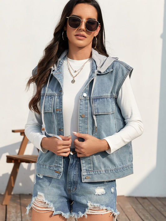 Ulla® | Sleeveless denim jacket with drawstring and buttons