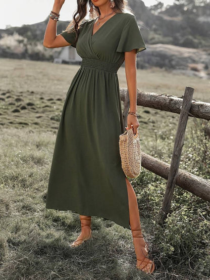 Zoe® | elegant dress with short sleeves and stand-up collar