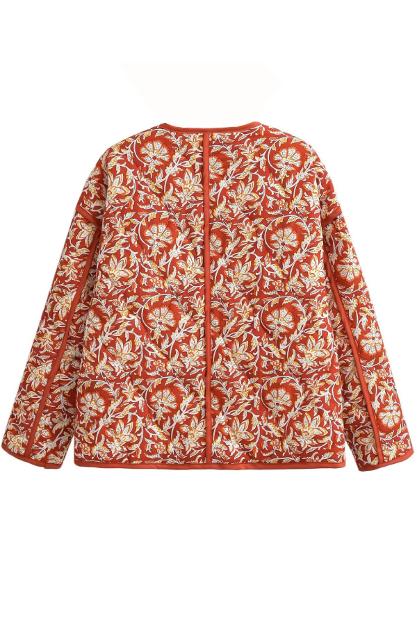 Wendy® | Loose quilted cotton V-neck jacket with floral print