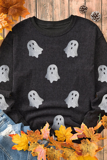 Teresa® | Glittery long-sleeved Ghost crewneck sweatshirt