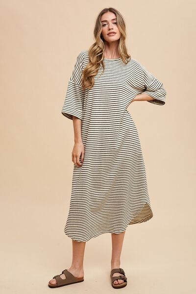 Pilar® | Striped terry midi dress with a crew neck