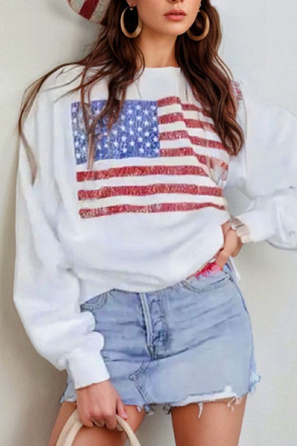 Xandra® | Long sleeve crew neck sweatshirt with US flag