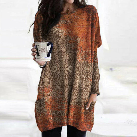 Yolante® | Elegant orange sweater with a mandala print