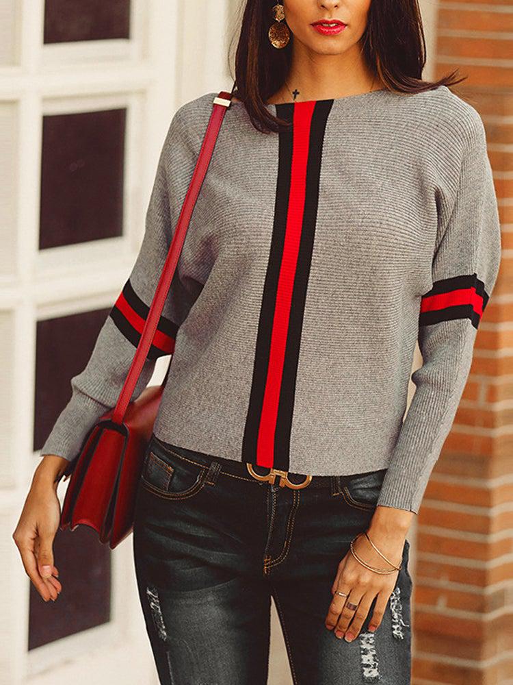 Ximena® | Boston Red Striped Gray Sweater