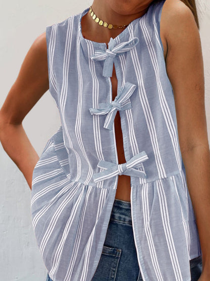 Pilar® | Tied striped crew neck tank top