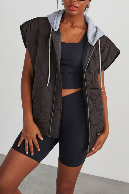 Amalia® | Fall And Forever quilted cotton vest with zip pocket and hood