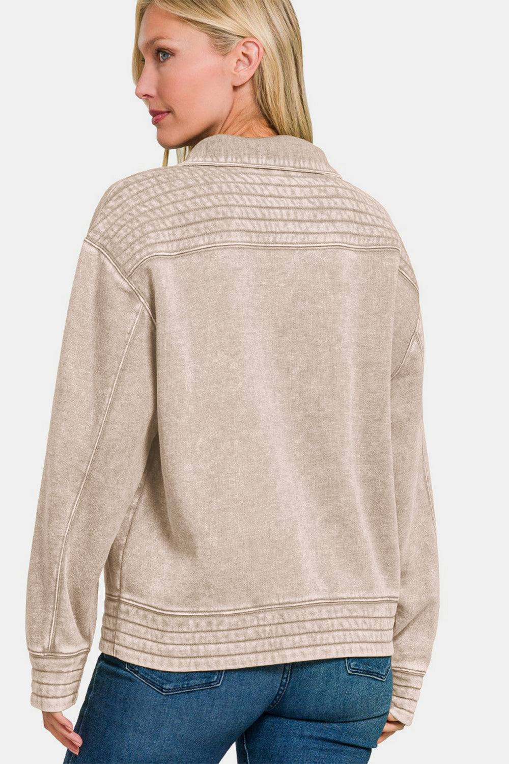 Adriana® | Zenana Acid Washed Half Snap Fleece Sweatshirt